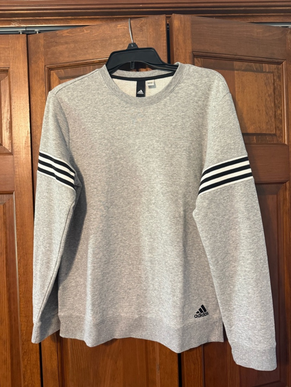 adidas Grey Crewneck Sweatshirt with Black Stripe Accents